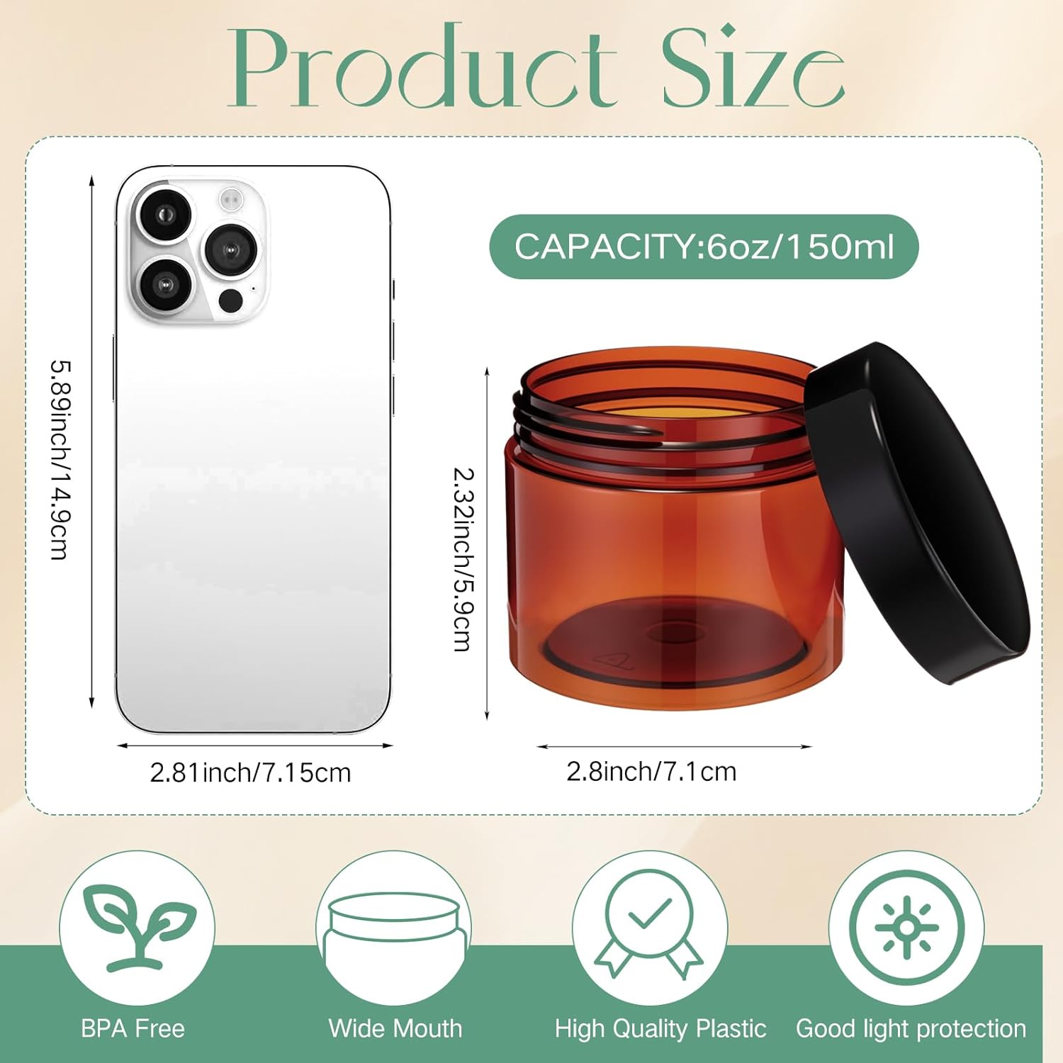 SATINIOR 100 Pcs Plastic Jars with Lids Small Containers Lids Wide Mouth Small Plastic Containers for Lotion Cream Rhinestones Body Butters Travel Storage(6 oz, Amber)-BrightBean Baby