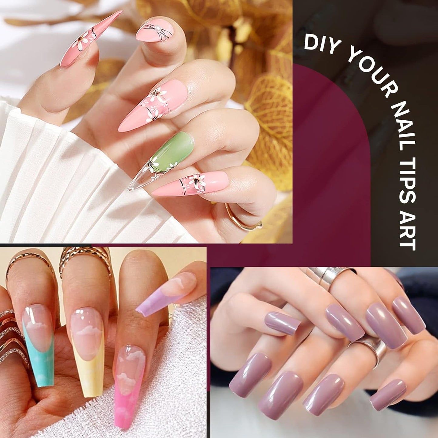 krofaue 3 Styles False Nail Tips Kit,340PCS Clear Coffin French Stiletto Nail Tips Half Cover Acrylic Artificial Press on Nails for Nail Extension Soft Gel Tips Art DIY-BrightBean Baby