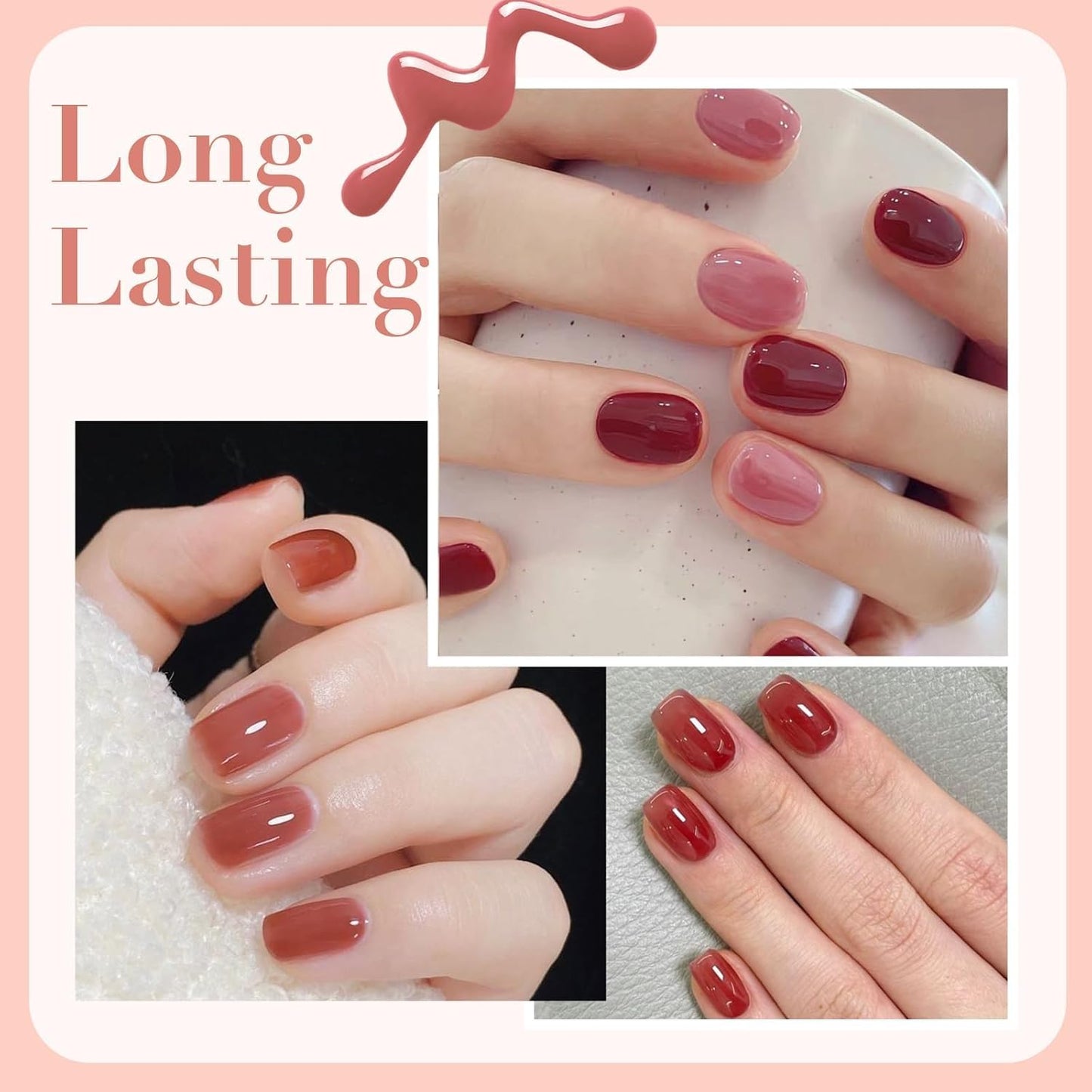 AZUREBEAUTY Jelly Nail Polish Set 4 Colors Nude Brown Red Purple Quick Dry Transparent Sheer Nail Polish Natural Nail Lacquer Fingernail with Top Coat DIY Salon Home-BrightBean Baby