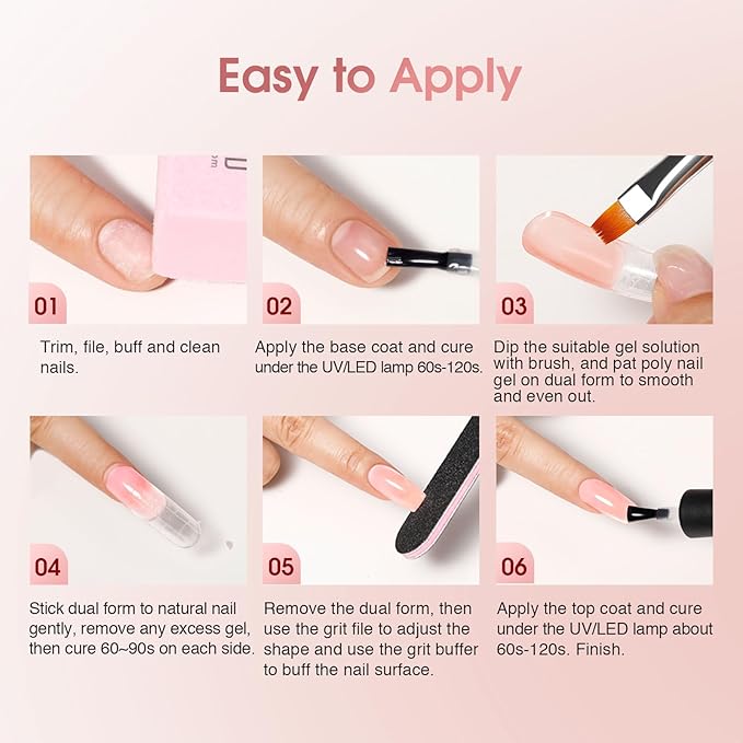 ROSALIND 12PCS Pink Brown Poly Nail Gel Kit with Mini Nail Lamp White Glitter Pink Poly Extension Gel Set-BrightBean Baby