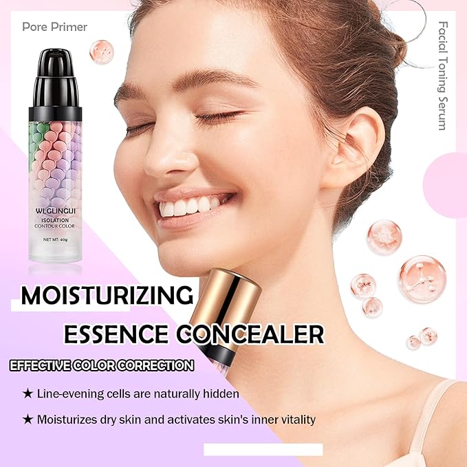 One Step Color Corrector,Tri-Color Color Correcting Facial Serum,Moisturizing Color Changing Foundation,Oil Control Tinted Moisturizer Isolation Cream for Face Makeup Primer Base-BrightBean Baby