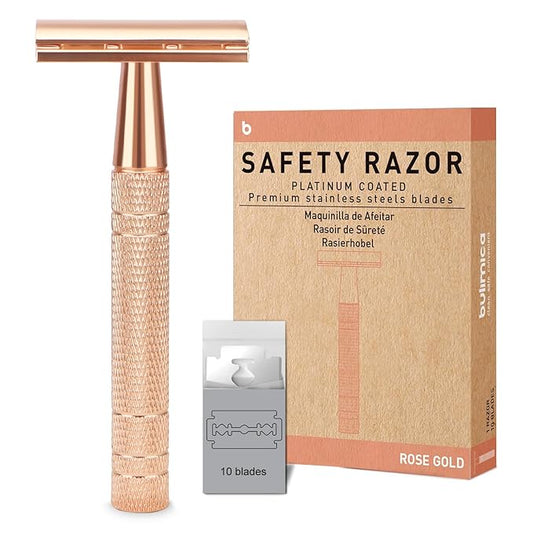Matte Rose Gold Safety Razor, Single Blade Razors for Women, Reusable Metal Razor, with 10 Stainless Steel Double Edge Blades, Eco-friendly, Smooth & Close Shave, Plastic Free-BrightBean Baby