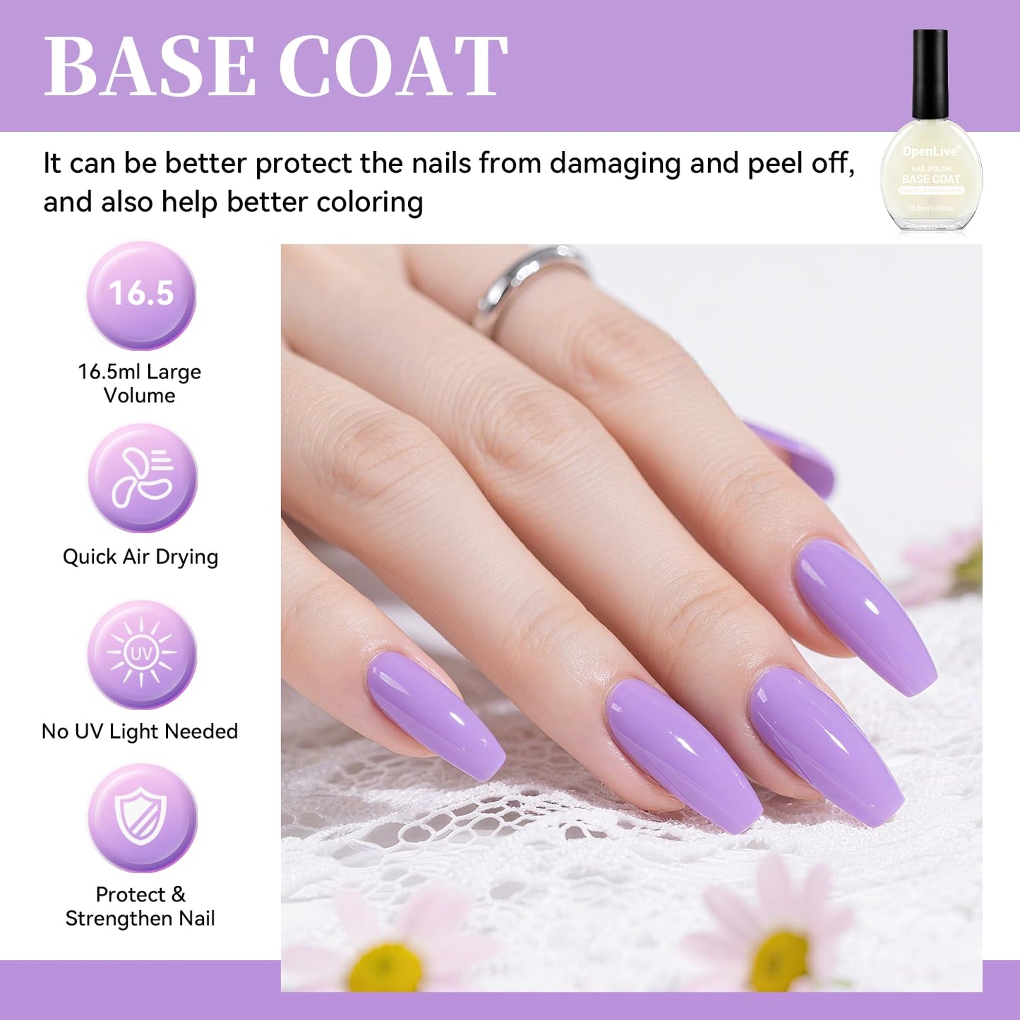 16.5ml Base Coat Nail Polish, Quick Dry Large Volume Base Coat, Color Lock Strengthen Nails for Women Salon DIY Nail Art-BrightBean Baby
