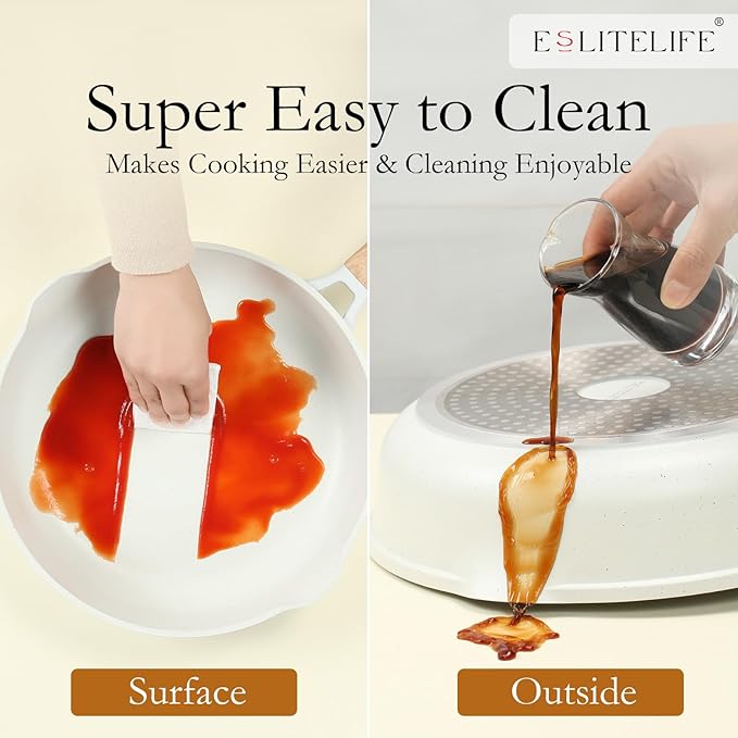 ESLITE LIFE Frying Pans Set Nonstick Skillets Set Egg Omelette Pans, Healthy Ceramic Coating Cookware Chef's Pan, Compatible with All Stovetops (Gas, Electric & Induction), PFOA Free (White,4-Piece)