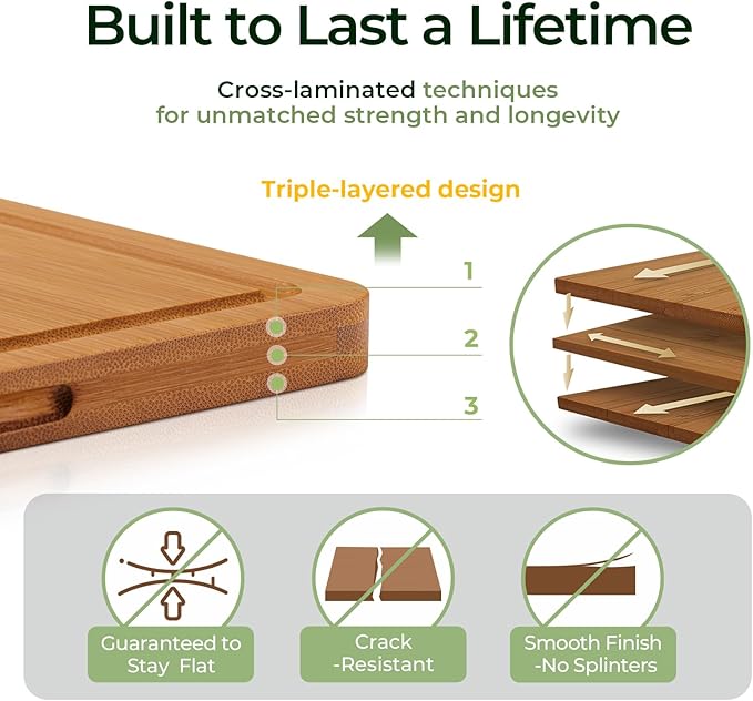 Wood Cutting Board, Carbonized Bamboo Cutting Boards Set With Smooth Surface & Easy Storage For Busy Kitchens, Ideal Charcuterie & Chopping, Durable, Knife-Friendly (4Pcs)