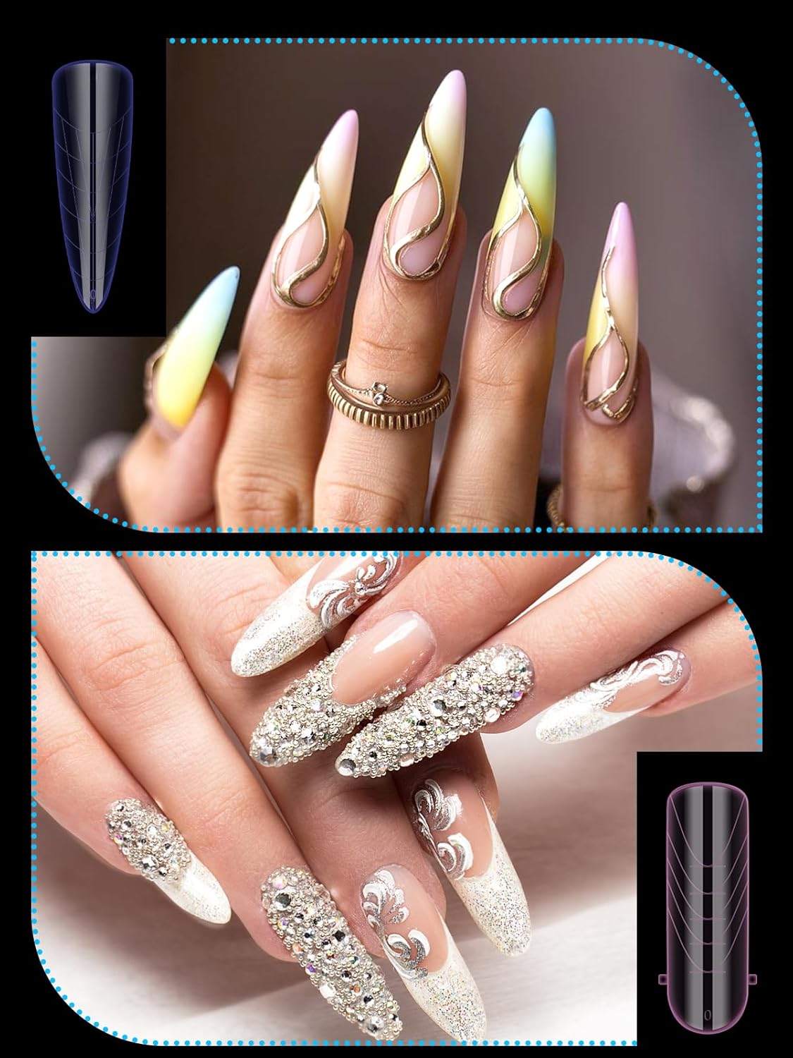 EBANKU Dual Nail Forms for Poly Extension Gel, 96 PCS Colorful Nail Molds Reusable Nail Extension Forms for Builder Gel Manicure Design Salon DIY-12 Sizes-BrightBean Baby