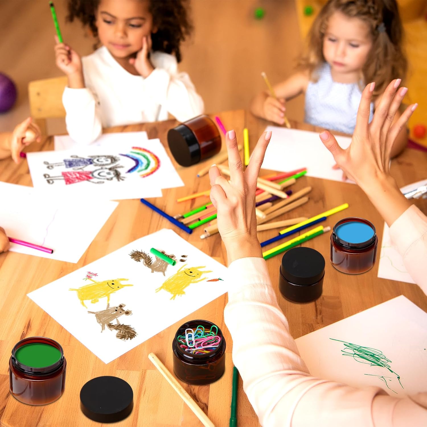 SATINIOR 100 Pcs Plastic Jars with Lids Small Containers Lids Wide Mouth Small Plastic Containers for Lotion Cream Rhinestones Body Butters Travel Storage(2 oz,Amber)-BrightBean Baby