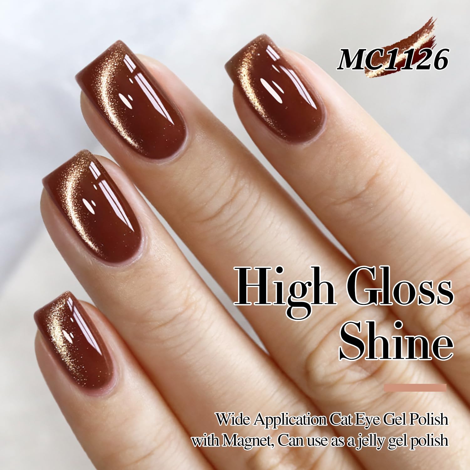 Double Rhythm 15ML Ice Glass Cat Eye Gel Polish with Magnet Holographic Glitter Shimmer Translucent Sheer Color Salon Soak Off Magnetic Nail at Home (Coffee Brown-MC1126)-BrightBean Baby