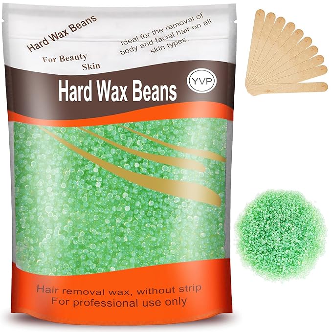 Hard Wax Beads for Brazilian Waxing, At Home Pearl Wax for Bikini, Face, Eyebrow, Legs - 300g (10 Oz) with 10 Wax Spatulas (Light Green-Aloe)-BrightBean Baby