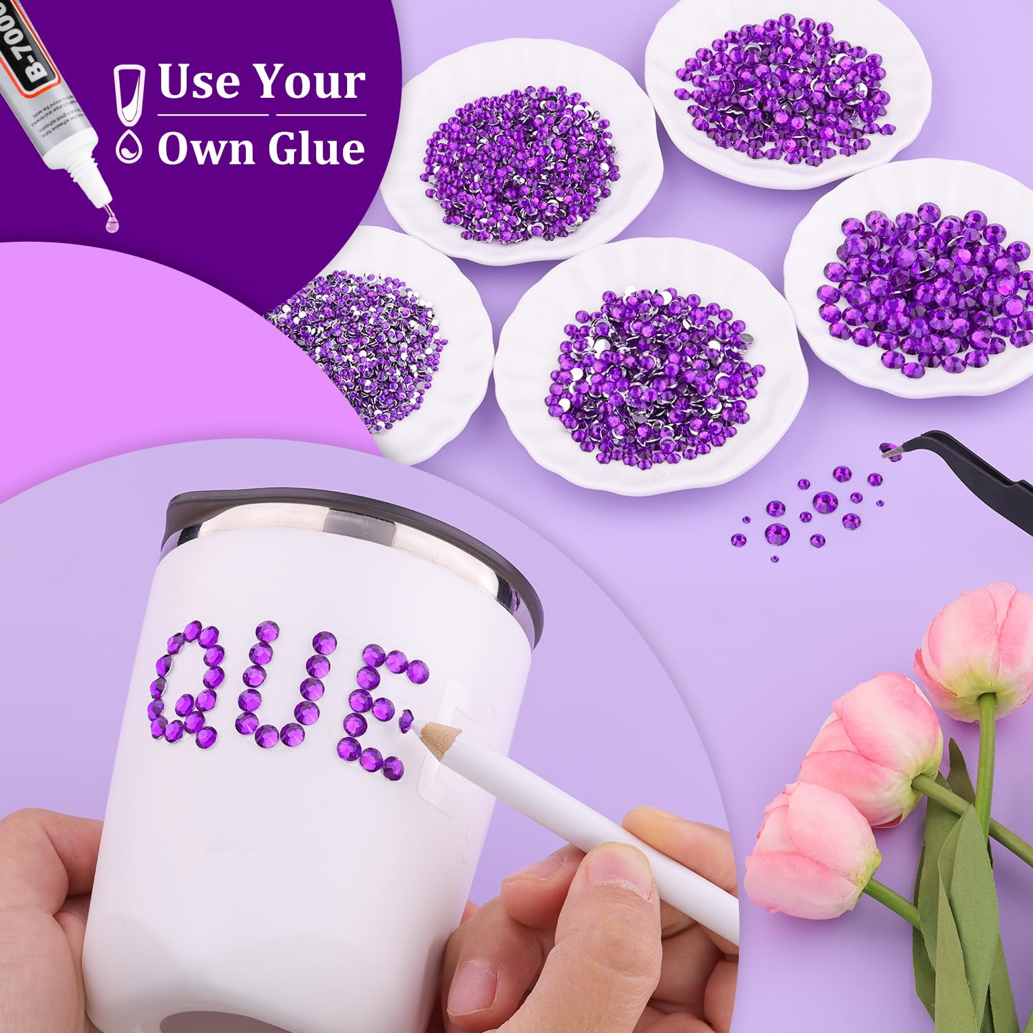 Resin Rhinestones for Crafting, 1 Box Dark Violet Multi Sizes Flatback Bedazzling Crystals for Crafts Nail Art Deco, Non Hotfix Gems Charms for Tumbler Shoes Clothing Fabric Face Makeup-BrightBean Baby