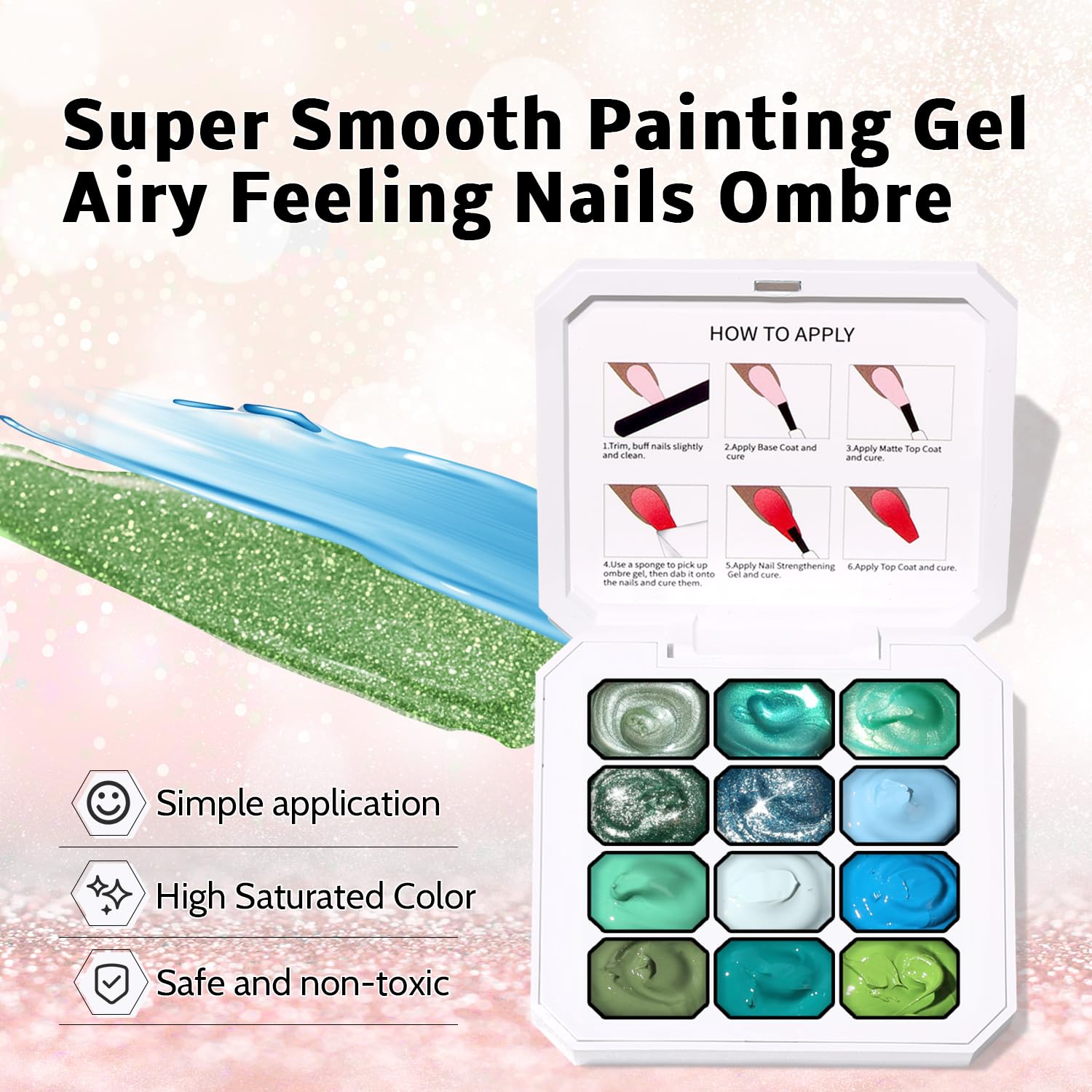 Sponge Pat Paint Nail Gel, Ombre Nails Gradient Gel Nail Blush Blooming Aura Nails Drawing Stripper Floral Painting DIY Nail Art, No Wipe, UV/LED Curing (12 Colors E)-BrightBean Baby