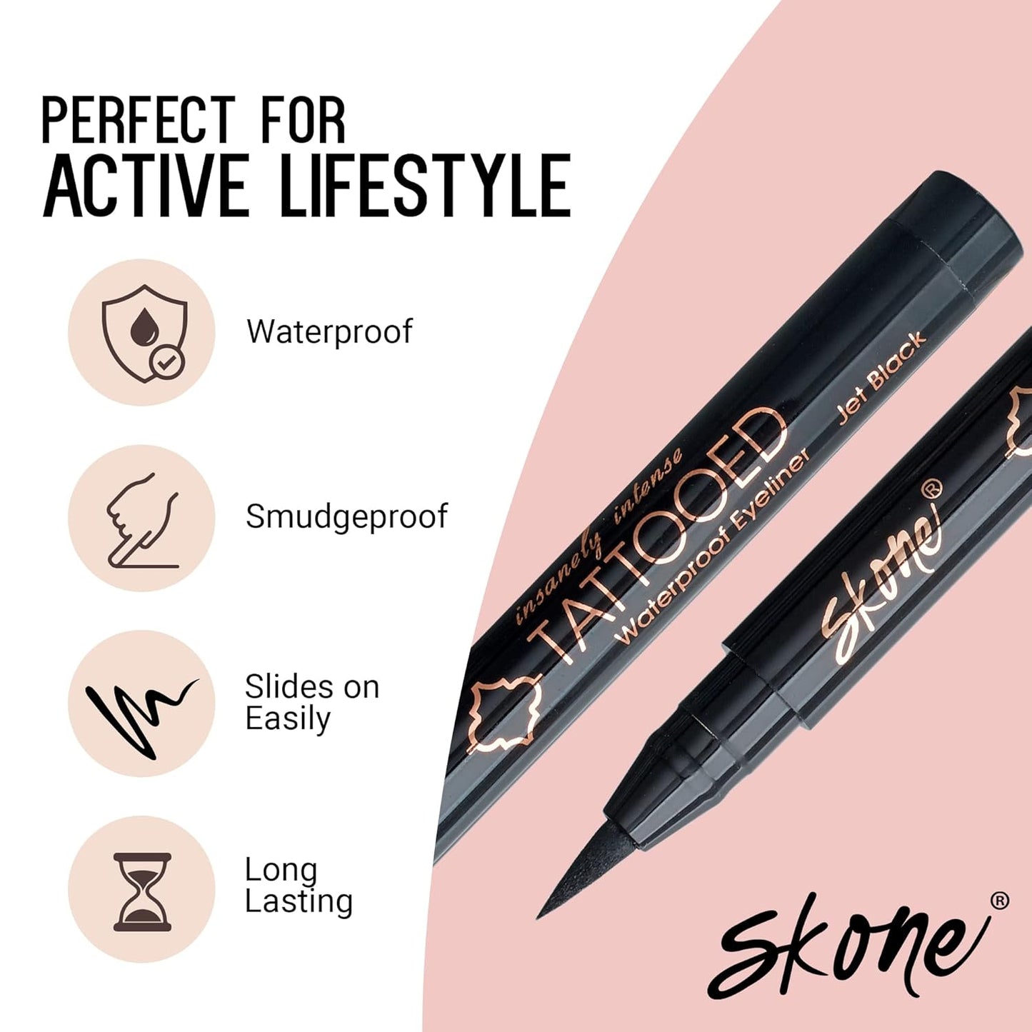 Skone Waterproof Liquid Eyeliner - Long Lasting & Smudge Proof - Insanely Intense Tattooed Eyeliner Pen with Felt Tip Applicator - Jet Black (0.07oz)-BrightBean Baby