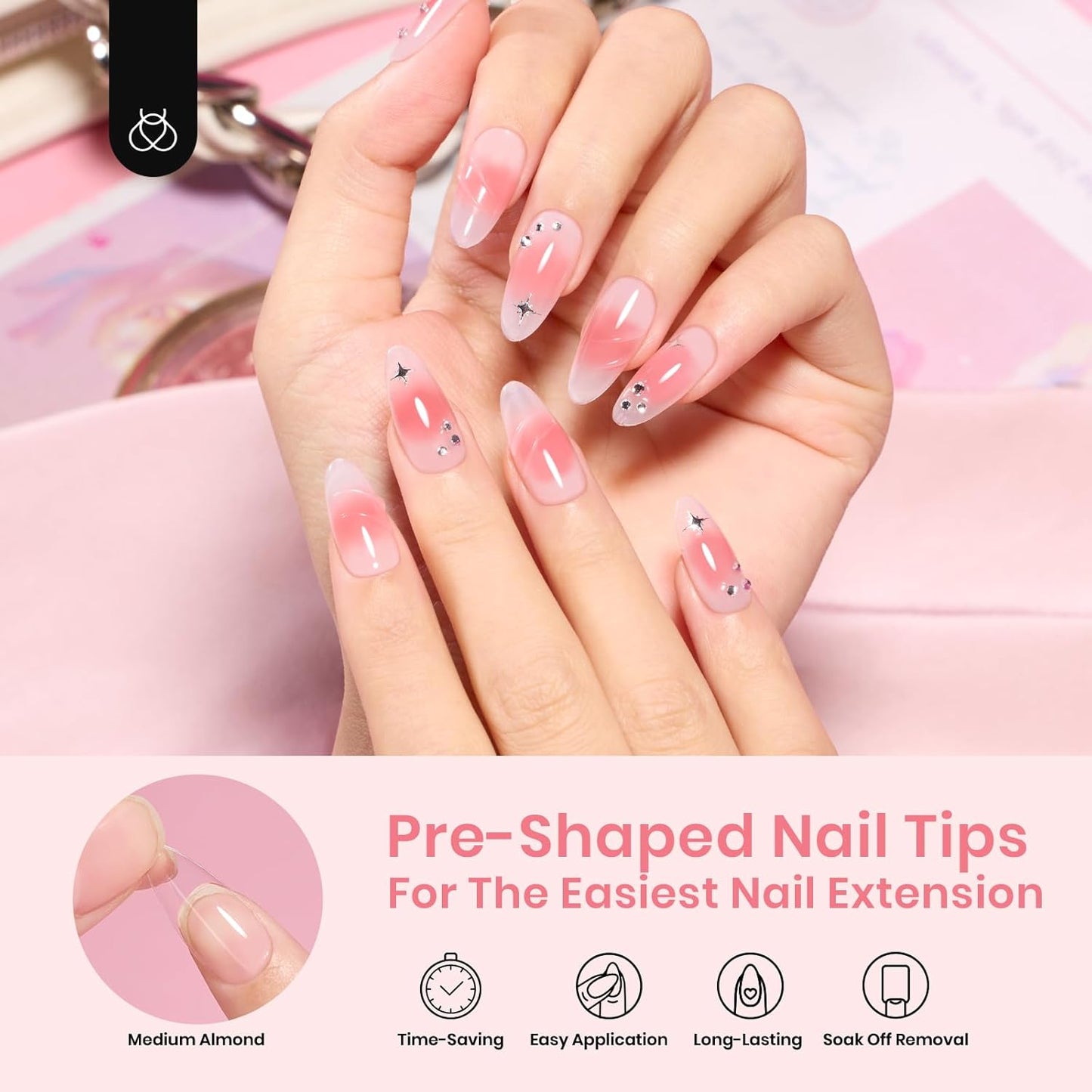 Beetles Gel Nail Tips Clear, Almond Medium, 288Pcs 10 Sizes, Pre-shaped Full Cover Soft Acrylic False Press On Nail Tips Almond Shape Easy Home DIY Fall Fake Nail Extension Art Salon Gift for Women-BrightBean Baby