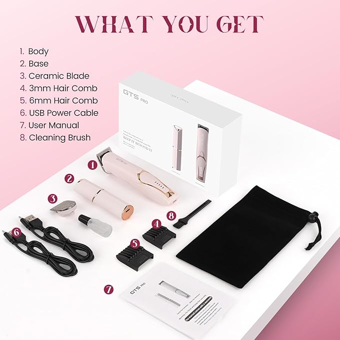 Bikini Trimmer for Women Electric Razor 2 Pack Dual Head Body & Facial Hair Remover -Waterproof USB Rechargeable with Replacement Ceramic Blades, Travel Pouch & Packaging Box(Pink)-BrightBean Baby