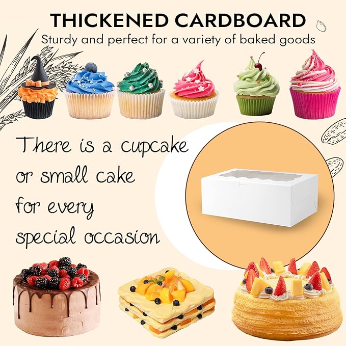 JCD 16 Pcs Bento Cake and Cupcake Box Combo Bento Box with Clear Window 5 Holes Fit 4 Cupcakes and 1 Mini Cake for Bakery Baking Supplies(1+4/16Pcs)