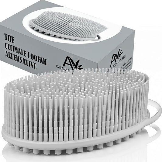Avilana Silicone Body Scrubber – Gentle Shower Brush & Loofah Alternative- Food Grade & Lab Tested – Fast-Drying, Hygienic, BPA-Free Silicone Body Gentle Exfoliator (Light Gray, Massage)-BrightBean Baby