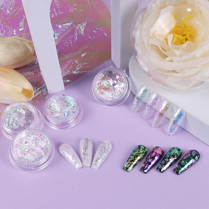 Allstarry 4 Colors Chameleon Flakes, Premium Sparkle Colorshift Pigment Powder for Epoxy Resin Slime Tumbler Making DIY Project Scrapbook Makeup Nail Art Paint Decoration-BrightBean Baby