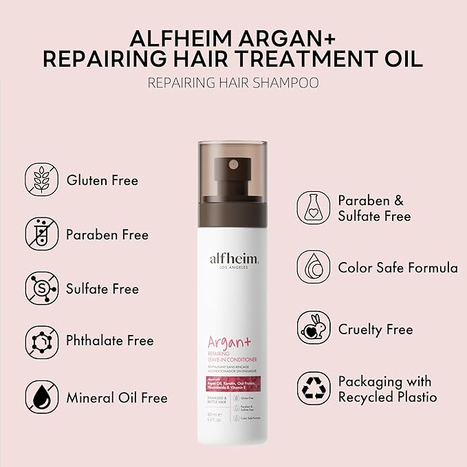 ALFHEIM Argan+ Repairing Leave-In Conditioner | Lightweight Hair Detangler & Anti-Frizz Spray | Moisturizing & Nourishing with Argan Oil, Keratin, Niacinamide | For Dry, Damaged, Frizzy Hair | 5.4 oz-BrightBean Baby