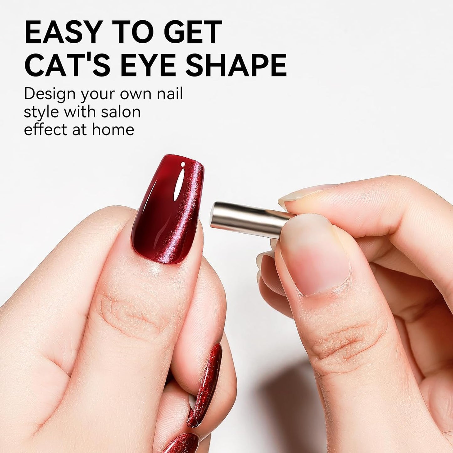 Cat Eye Gel Nail Polish, Burgundy Red Glitter Magnetic Gel Polish Moonlight, Cateye Gel Polish With Magnet Wine Red Holographic Shimmer UV Velvet Manicure Salon DIY Home, 12ML-BrightBean Baby