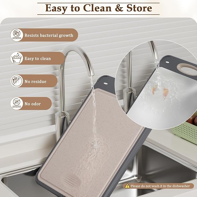 GUANCI Cutting Board for Kitchen Double Sided 304 Stainless Steel Chopping Board Food-Grade Stainless Steel and Wheat Straw PP Samll Size 14’’×9.6’’ Easy to Clean