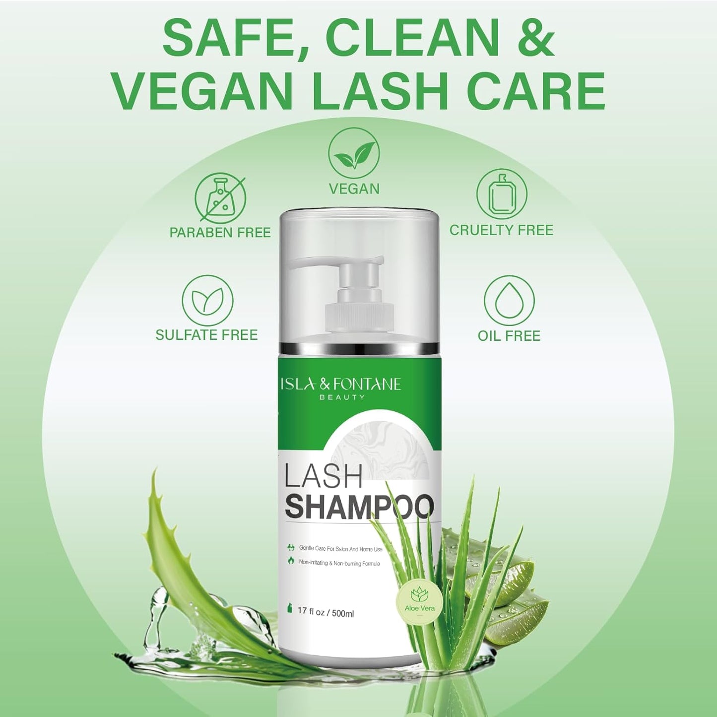 Isla & Fontane Lash Shampoo Bulk – Multi-Scent Series – 17 fl oz / 500ml | Gentle Eyelash Cleanser for Lash Extensions | Non-Irritating | Professional Lash Bath Foam For Salon And Home Use (Aloe Vera)-BrightBean Baby