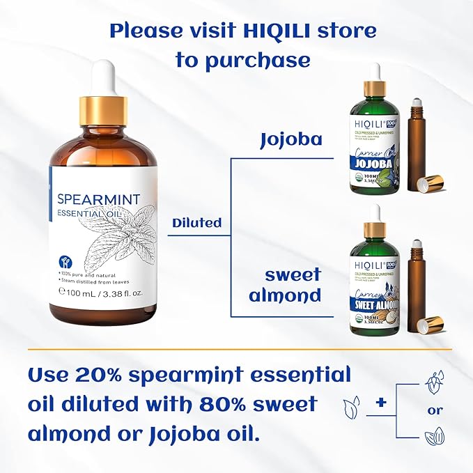 HIQILI 100ML Spearmint Oil for Skin Care, Facial, Can be Added to Lotions, Creams -100% Pure Natural Treatment Grade - 3.38 Fl Oz-BrightBean Baby