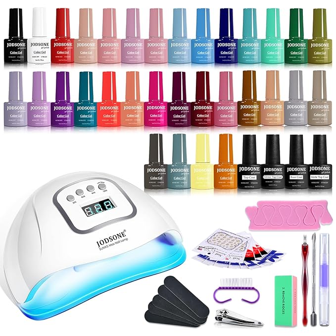 JODSONE Same Color Same Bottle 32 Colors Gel Nail Polish with U V Light Soak Off Glitter Base Top Matte Coat Manicure Salon Home DIY-BrightBean Baby