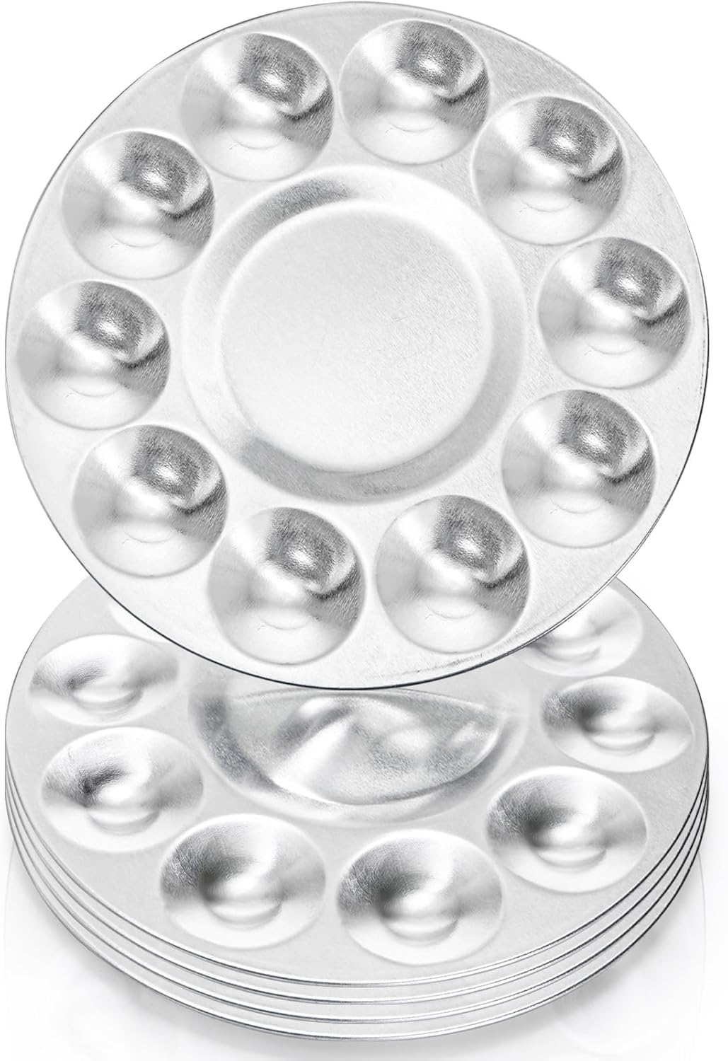 10 Pack Paint Tray Palettes, 6.7" Metal Paint Mixing Pallets, 10-Well Painting Palette, Washable Round Paint Holder Tray for DIY Craft Professional Watercolor Oil Art Painting Project, Silver-BrightBean Baby