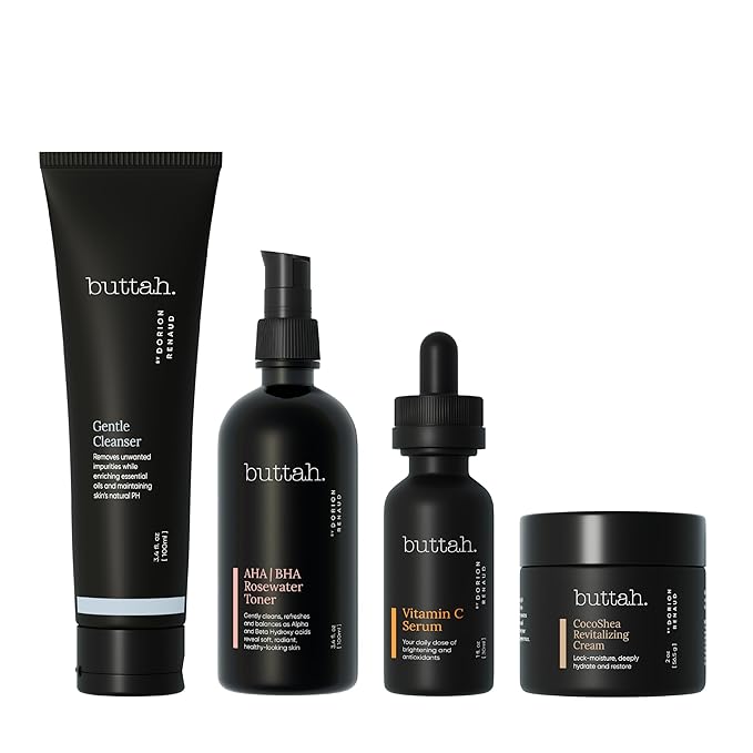 Buttah Skin Supreme Kit for Melanin Rich Skin | CocoShea Revitalizing Cream 2 oz | Vitamin C Serum 1 oz | Cleanser 3.4 oz | Rosewater Toner 3.4 oz | Black Owned Skincare-BrightBean Baby