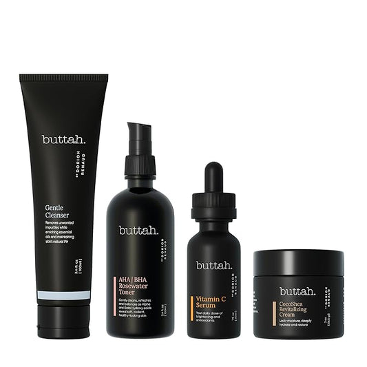 Buttah Skin Supreme Kit for Melanin Rich Skin | CocoShea Revitalizing Cream 2 oz | Vitamin C Serum 1 oz | Cleanser 3.4 oz | Rosewater Toner 3.4 oz | Black Owned Skincare-BrightBean Baby