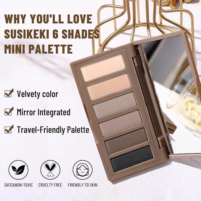 6 Colors Mini Naked Eyeshadow Makeup Palette Neutral Nude Smoky Eye Shadow Taupe & Brown Matte Make Up Pallet with Mirror Highly Pigmented Long Lasting Waterproof Travel Size Gift Kit 01-BrightBean Baby