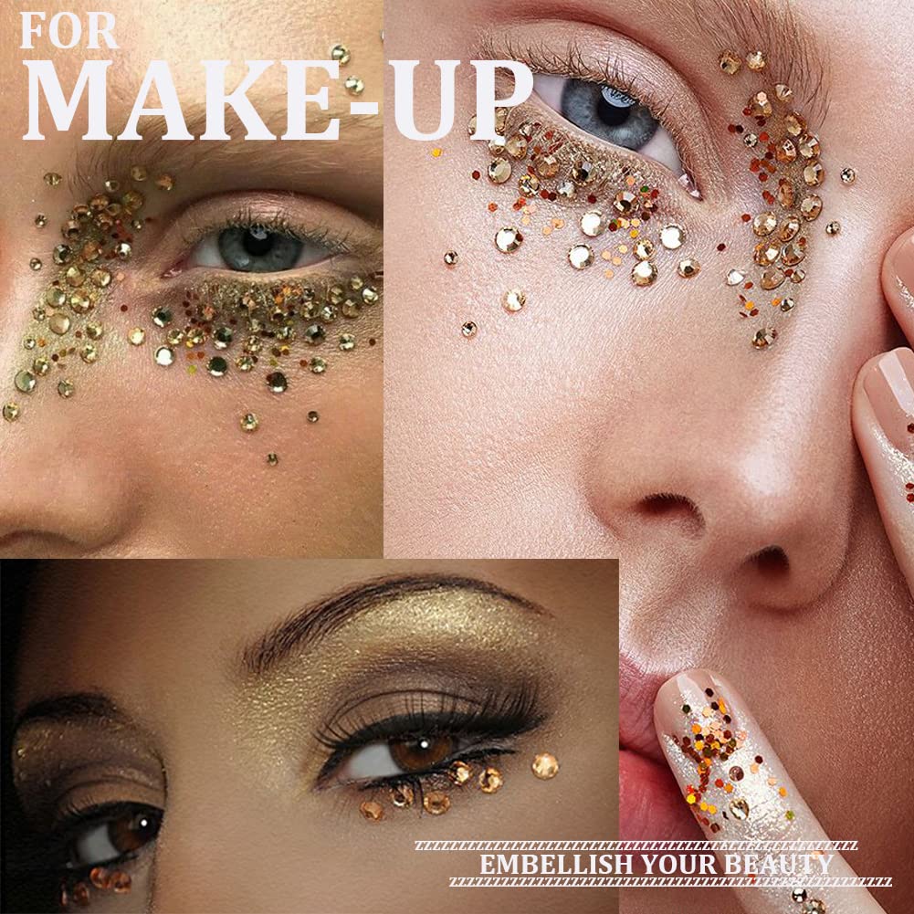 One Pack 2000 Pcs of Flatback Round Champagne Rhinestones 6 Sizes (1.5-6 mm) with Nail Art Rhinestone Picker Pencil and Tweezer for DIY and Salon Use-BrightBean Baby