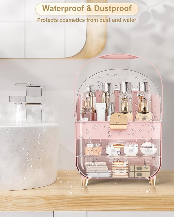 Makeup Organizer, Skincare Holder Bathroom Counter Organizer, Storage Box Cosmetic Display Cases, Teen Girl Gifts Trendy Stuff Make up Organizers for Vanity, Dresser, Countertop (Pink)-BrightBean Baby