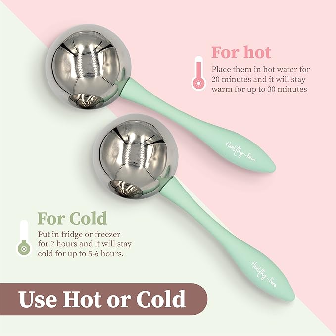 Facial Ice Globes for Face - 360 Stainless Steel face wand Globes Massager For Puffy Eyes & Dark Circles, Stimulates Collagen to Tighten Skin & Shrink Pores, Enhance Circulation & Smooth Looking Skin-BrightBean Baby