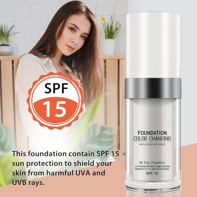 30ML Flawless Colour Changing Warm Skin Tone Foundation,Naturally Blends Moisturizing foundation makeup,Long Lasting Waterproof Poreless Liquid Foundation SPF 15 for Face Makeup-BrightBean Baby