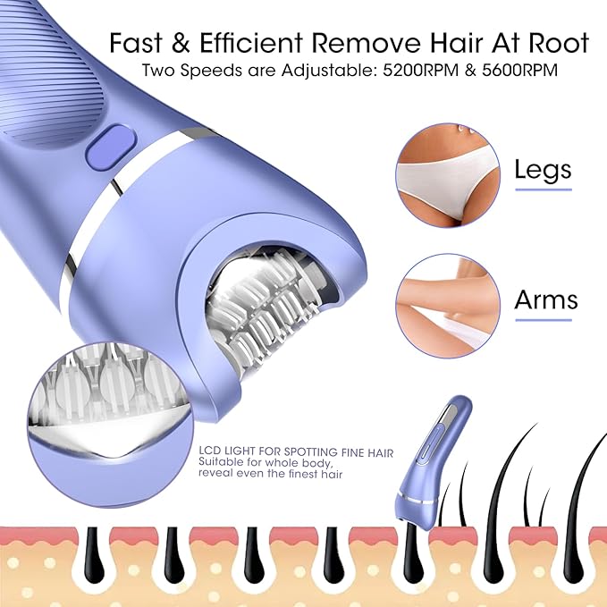 Epilator for Women, 7 in 1 Hair Removal for Women, Body Shaver, Bikini Trimmer, Face Razor, Facial Brush, Face Massage, Foot Callus Remover, IPX7 Waterproof Electric Shavers, Ideal Female Gift-BrightBean Baby