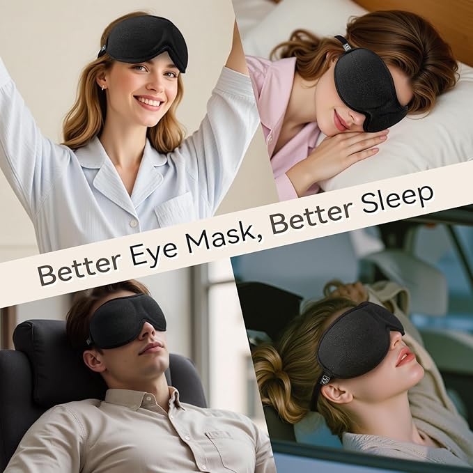 Slim 3D Sleep Mask for Side Sleepers, Blackout Sleeping Maskfor Men Women, Zero Eye Pressure, Ultra Soft Eye Masks for Sleeping, Perfect for Travel, Nap, Meditation, Airplane (Black)-BrightBean Baby