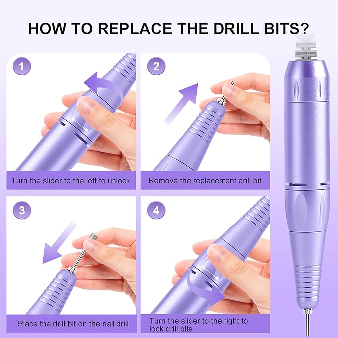 Professional Electric Nail Drill File:COSYGLOW Glitter Portable Cordless E-File Nail Drill Kit with 11 Drill Bits,30000 RPM Rechargeable Nail Drills Machine for Acrylic Nails Gel Polishing(Purple)-BrightBean Baby