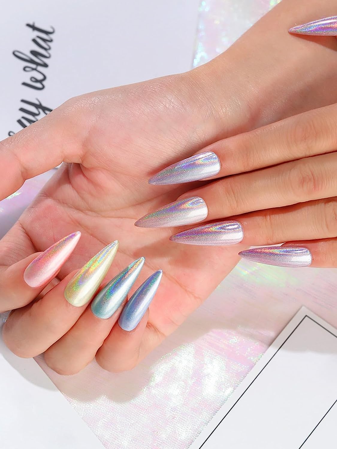 Chrome Nail Powder 4 Jars【Large Capacity 1g】Metallic Mirror Pearl Holographic Pigment Powder, Chrome Powder for Nails for Manicure Nail Art Decoration Sets-BrightBean Baby