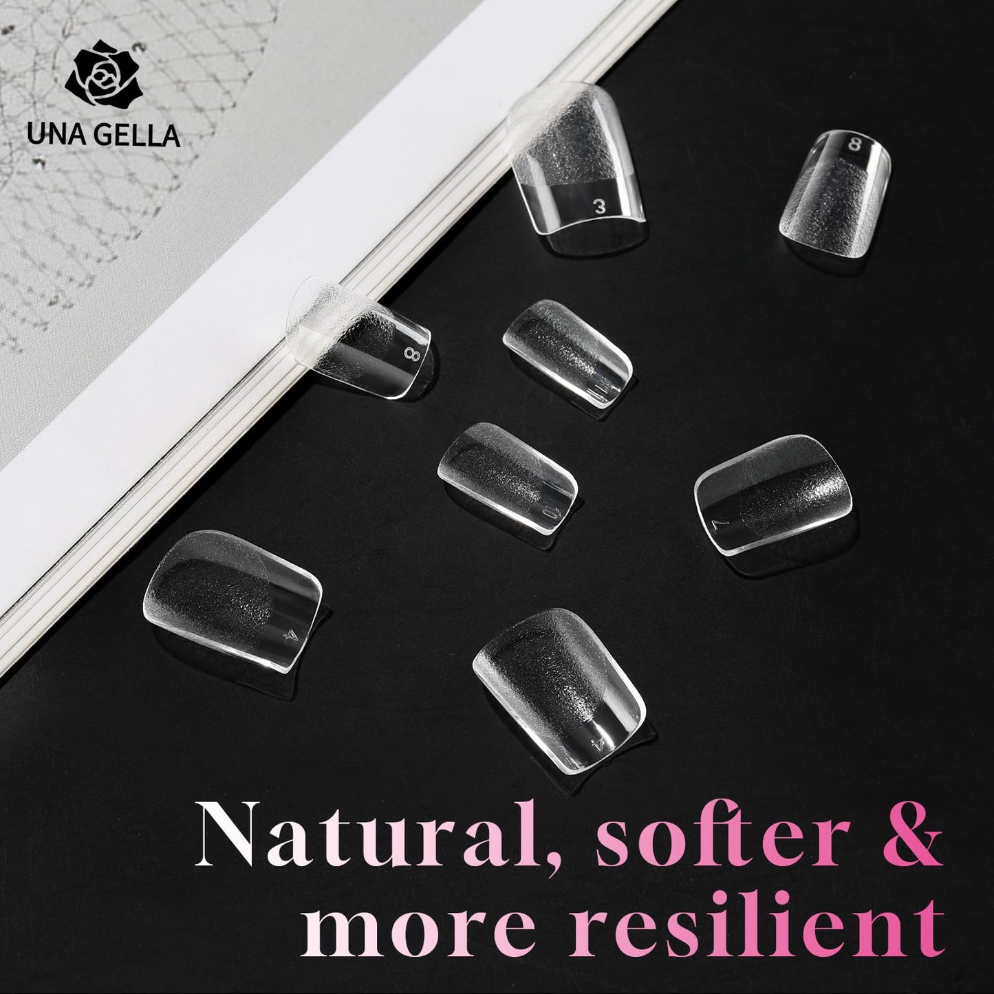 UNA GELLA Extra Short Square Nail Tips, 312pcs XS Square Gel Nail Tips, Soft Gel Full Cover Half Matte No Need File Acrylic Fake Nails for Nail Extension Home DIY Nail Salon 12 Sizes-BrightBean Baby