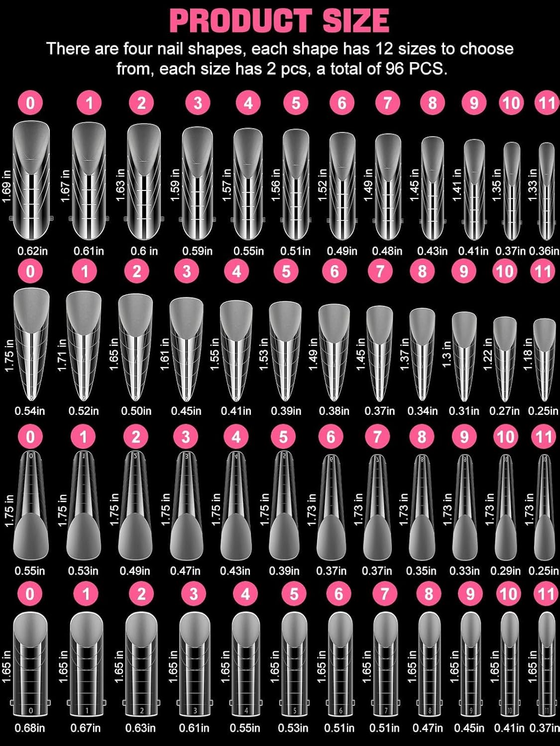 EBANKU Dual Nail Forms for Poly Extension Gel, 96 PCS Clear Nail Molds Reusable Nail Extension Forms for Builder Gel Manicure Design Salon DIY-12 Sizes-BrightBean Baby