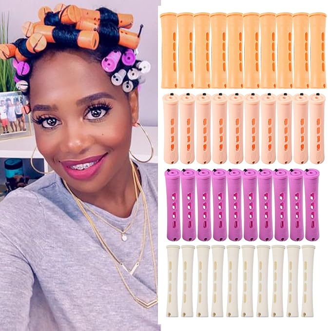 40pcs Perm Rods Set for Natural Hair 4 Sizes Cold Wave Rods Hair Rollers for Women Curling Rods for Long Medium Small Hair Curler Styling DIY Hairdressing Tools（Orange+Beige+Purple+white）-BrightBean Baby