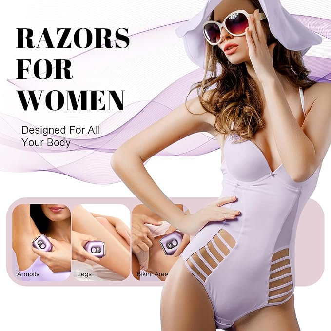 Cordless Electric Shaver for Women: Mini Electric Razors with LED Display - Rechargeable Bikini Trimmer - IPX7 Waterproof Wet Dry Face Razor with 3 Blade Heads Floating Head-BrightBean Baby