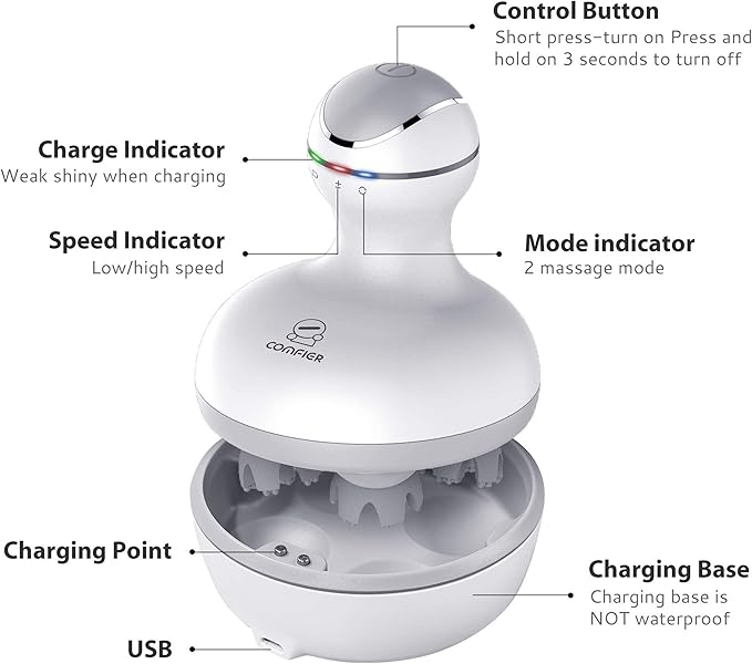 COMFIER Electric Cordless Hair Scalp Massager with Kneading 84 Massage Nodes, Handheld Portable Head Scratcher Massager for Hair Growth, Deep Clean and Stress Relax, Gifts for Men Dad-BrightBean Baby