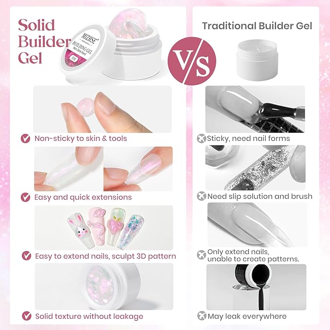 MIZHSE Solid Builder Gel, Aurora Pink & Clear Sculpting Gel for Nails, Non-Sticky 3D Nail Art Mermaid Pearl Building Carving Modeling Sculpture Hard Extension Manicure Salon Home DIY-BrightBean Baby