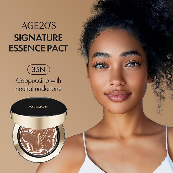 AGE20'S Signature Essence Pact SPF 50+ | Pack of 1 | 35N CAPPUCCINO | Cream Foundation, Dewy Finish, Natural Coverage | Korean Cushion Foundation-BrightBean Baby