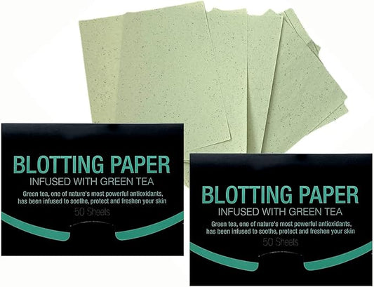 2 Pks GREEN TEA INFUSED Soothing Natural Abaca Blotting Paper - 100 Oil Blotting Sheets - Makeup Friendly UNISEX Oily Skin Shine Blotter Photography Zoom Meetings Travel Gym School - MADE IN TAIWAN-BrightBean Baby