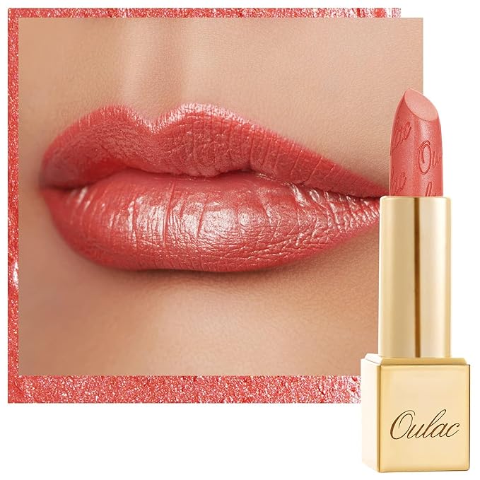 Oulac Coral Pink Lipstick for Women with Metallic 3D Shine Lightweight Hydrating Formula, High Impact Lip Color, Vegan Beauty, Full Coverage Lip Makeup, Christmas Gifts for Women, Nemo Go Home(06)-BrightBean Baby