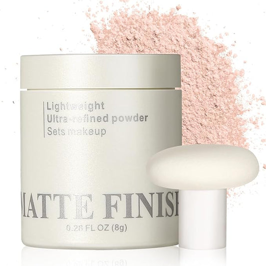 Erinde Pink Translucent Matte Setting Powder with Puff, Face Loose powder Makeup, Oil Control Finishing Powder, Lightweight Blurring Powder, Waterproof, 24H Long-Lasting, Creates Soft Focus Effect-BrightBean Baby