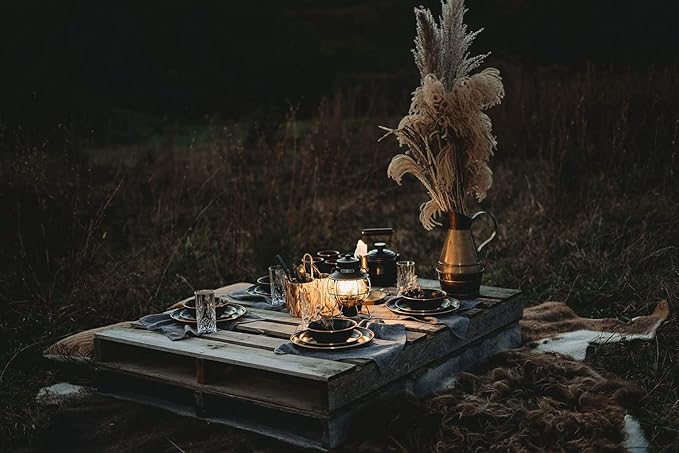 Barebones Enamel Teapot - Vintage Inspired Design - Baked Stainless Steel Rim - FSC Certified Natural Walnut Tea Kettle - 1.5 Liters, 6 Cups (Charcoal)